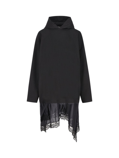 Balenciaga Lace Detailed Hooded Dress In Black