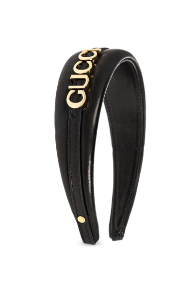 Gucci Logo-lettering Leather Head Band In Black