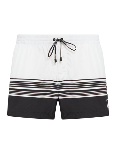 Dolce & Gabbana Striped Drawstring Swim Shorts In Black