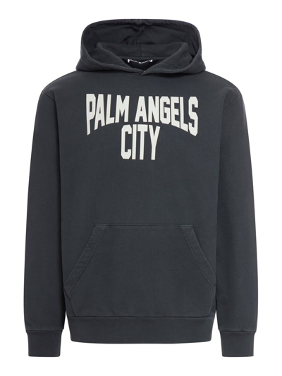 Palm Angels Pa City Washed Cotton Hoodie In Grey