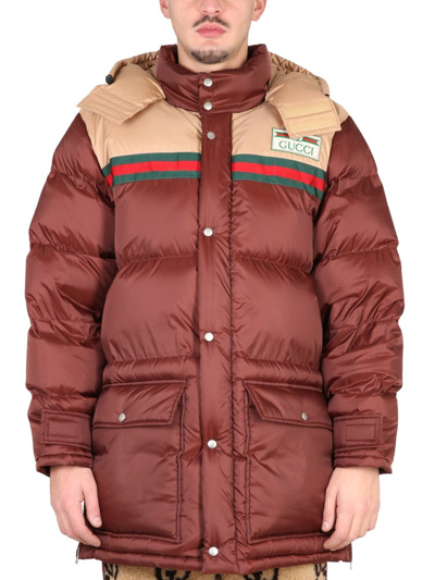Gucci Logo Patch Hooded Down Coat In Multi