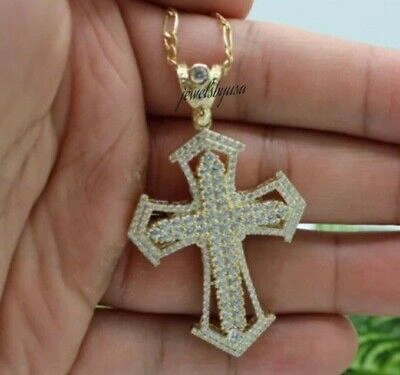 Pre-owned Nsg Men's Studded Cross Religious Pendant 1.86ct Genuine Moissanite 925 Silver In White