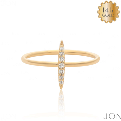 Pre-owned J.o.n 14k Gold 0.05 Ct Natural Diamond Delicate Bar Fine Ring Size- 3 To 8 Us In White