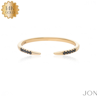 Pre-owned J.o.n 14k Gold Genuine 0.07 Ct. Black Diamond Open Cuff Claw Fine Jewelry Ring