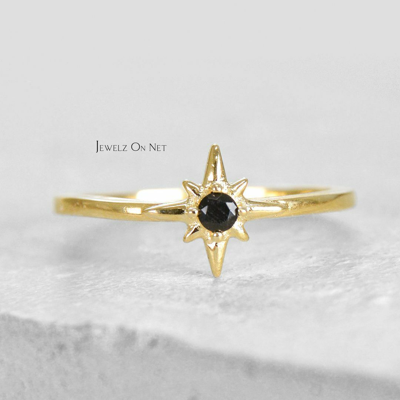 Pre-owned J.o.n Gold Black Diamond North Star Stacking Ring In Yellow