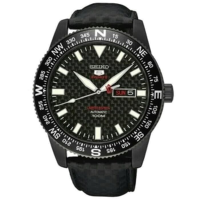 Pre-owned Seiko 5 Sports Srp719k1 Automatic Black Leather Limited Watch Ion Plated Compass