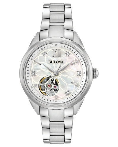 Pre-owned Bulova 96p181 Sutton Automatic Heart-beat Mother-of-pearl Diamond Women's Watch
