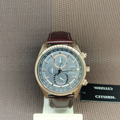 Pre-owned Citizen Eco-drive At8263-10h Gray Analog Brown Leather Radio Control Men's Watch