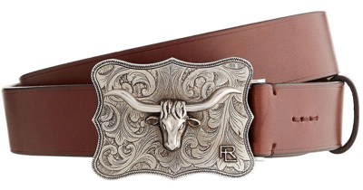 Pre-owned Ralph Lauren Purple Label $395  Brown Leather Western Longhorn Buckle Belt