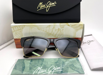 Pre-owned Maui Jim Perico Mj 853-02 Gloss Black Gold Neutral Grey Polarized Sunglasses