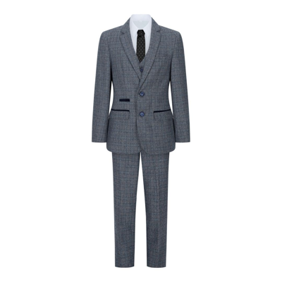 Pre-owned Paul Andrew Ralph Men's Boys Navy 3 Piece Suit Tweed Check