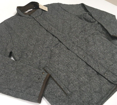 Pre-owned Peter Millar 100% Wool Herringbone Tweed Diamond Quilted Golf Jacket Ranch Barn In Gray