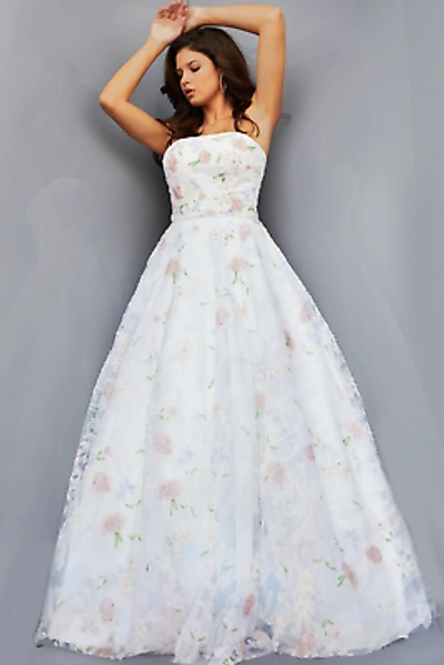 Pre-owned Jovani 07966 Evening Dress Lowest Price Guarantee Authentic In Off White/multi