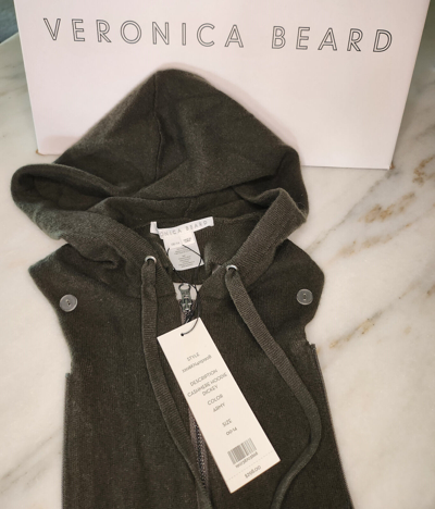 Pre-owned Veronica Beard Dickey Cashmere Hoodie Army Green Sweater Womens 4 Jacket $298