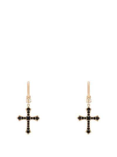 Dolce & Gabbana Creole Earrings With Rhinestone Crosses In Gold