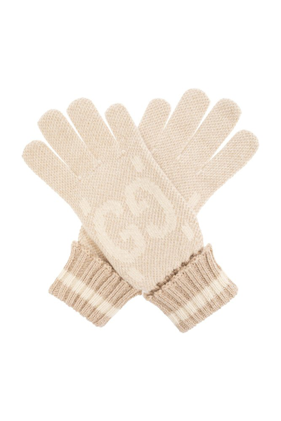 Gucci Gg Cashmere Lamé Gloves In Camel White