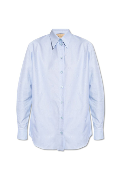 Gucci Interlocking G Jacquard Cotton Shirt In Blue