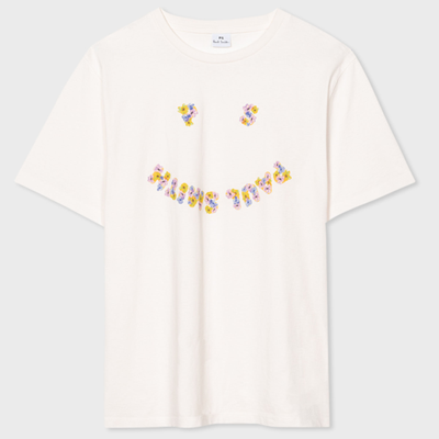Ps By Paul Smith Ps Paul Smith Womens Ss Tshirt Floral Ps Happy In White
