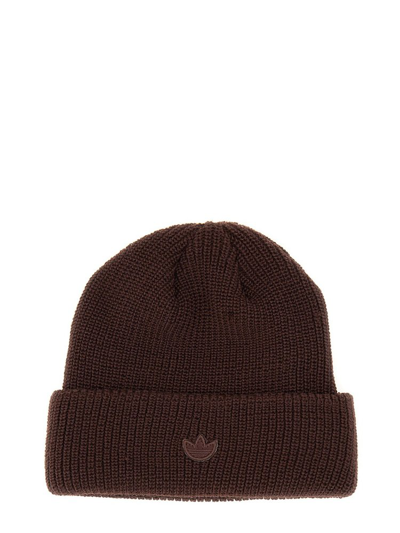 Adidas Originals Logo Embroidered Knitted Beanie In Brown
