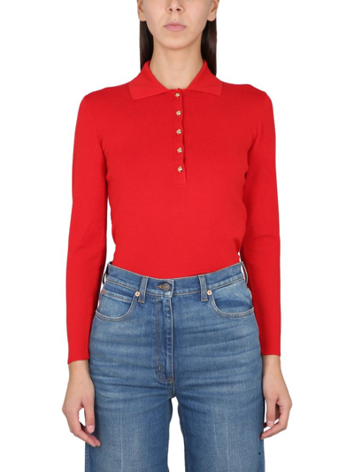 Gucci Half Buttoned Long Sleeve Polo Shirt In Red