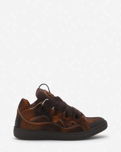Lanvin Men's Curb Pony-effect Leather Low-top Sneakers In Brown