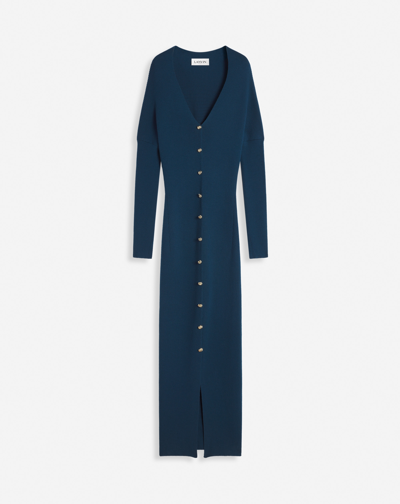 Lanvin V Neck Knit Maxi Dress In Sapphire