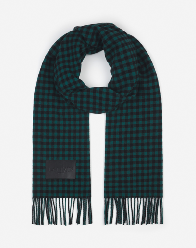 Lanvin Check Print Wool Scarf For Female In Blue