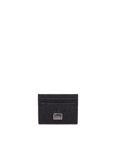 Dolce & Gabbana Calfskin Card Holder With Metallic Logo In Black