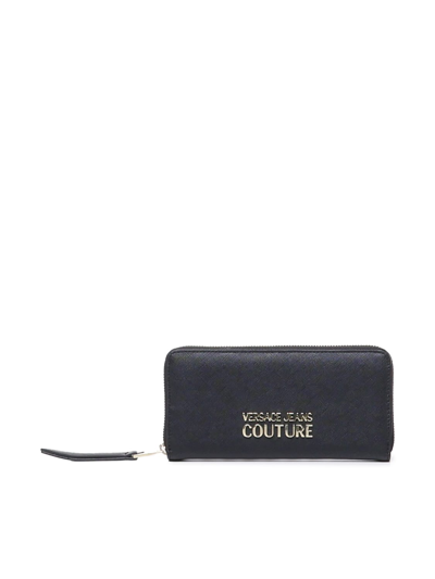 Versace Jeans Couture Logo-plaque Faux-leather Wallet In Black