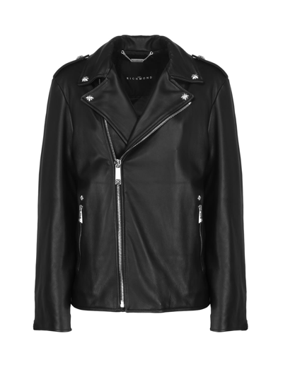 John Richmond Mililo Leather Biker Jacket In Black