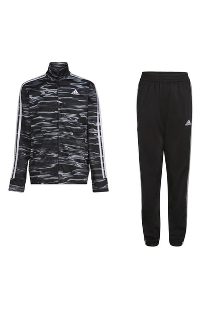 Adidas Originals Kids' Big Boys Long Sleeve Printed Tricot Jacket And Pant, 2-piece Set In Black