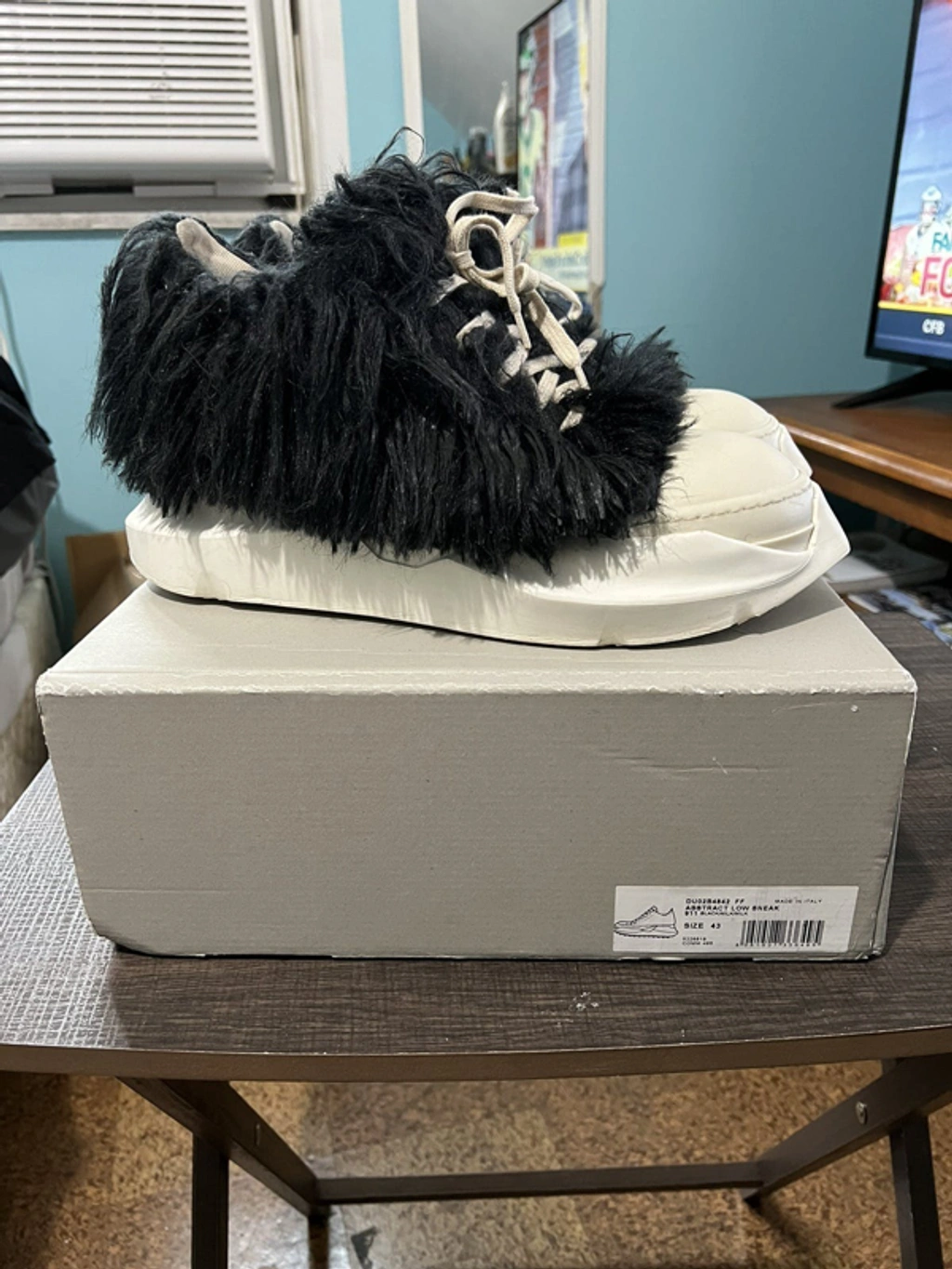 Pre-owned Rick Owens Abstract Low Sneaks Yeti Fur Shoes In Black