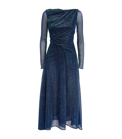 Talbot Runhof Metallic Draped Midi Dress In Blue