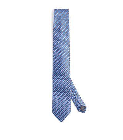 Eton Silk Geometric Tie In Blue