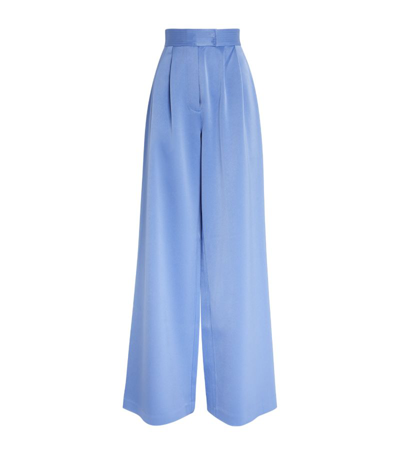 Alex Perry Satin Crepe Pleated Trousers In Blue