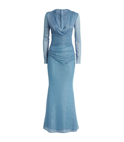 Talbot Runhof Metallic Draped Maxi Dress In Blue