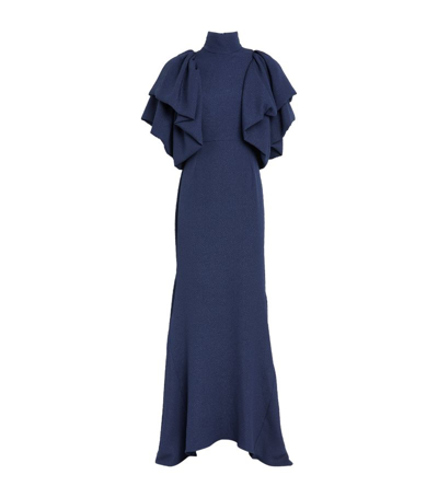 Edeline Lee Ruffle-sleeve Atalanta Gown In Navy