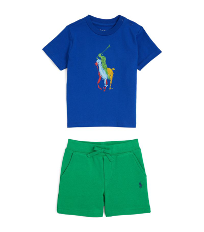 Ralph Lauren Printed T-shirt And Sweatshorts Set (3-24 Months) In Blue