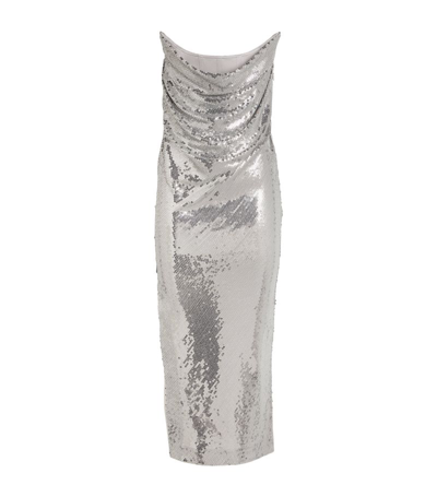 Alex Perry Sequinned Strapless Midi Dress In Silver