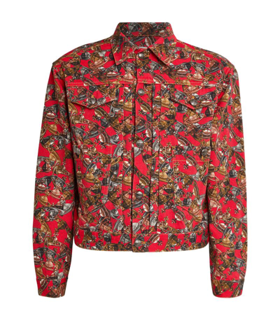 Vivienne Westwood Mens Crazy Orb Marlene Graphic-print Collared Denim Jacket In Multi-coloured