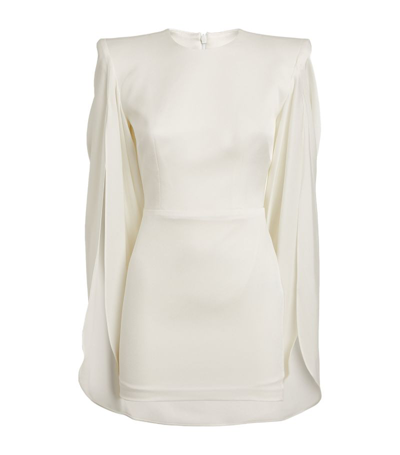 Alex Perry Cape-sleeve Strong-shoulder Satin Crepe Mini Dress In White