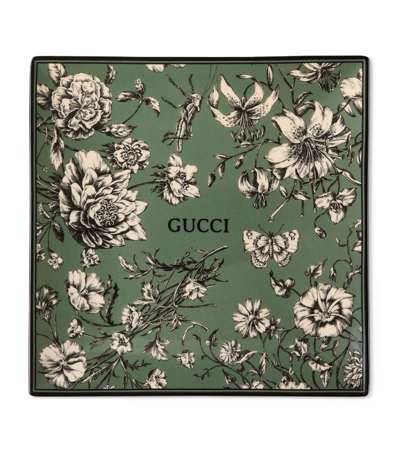 Gucci Flora Sketch Print Trinket Tray (21cm X 21cm) In Green