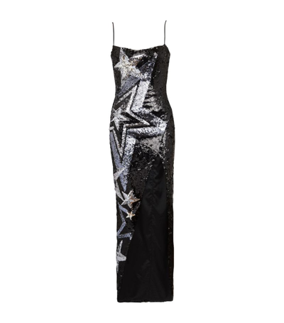Balmain Long Star Sequin-embroidered Dress In Blackcrystal
