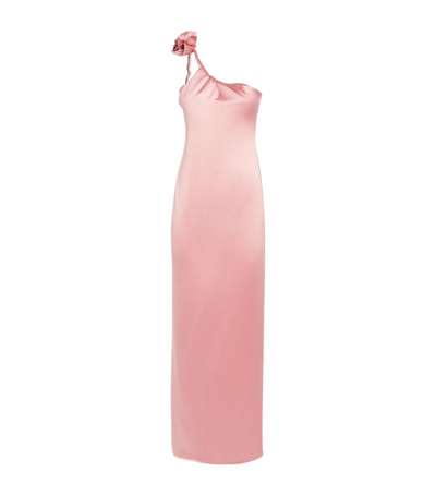 Magda Butrym Rose-detailed One-shoulder Silk Dress In Pink