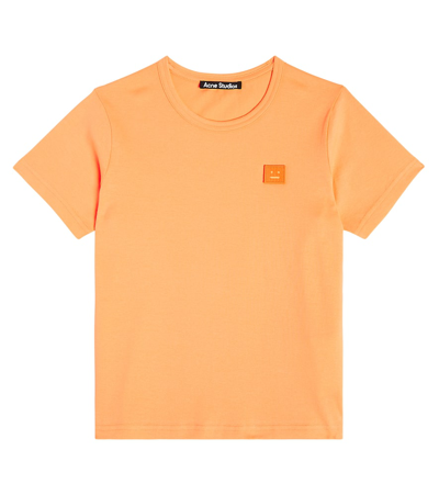 Acne Studios Kids' Face Cotton Jersey T-shirt In Orange