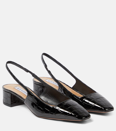 Aquazzura Ginza Croco Slingback Ballerina Pumps In Black