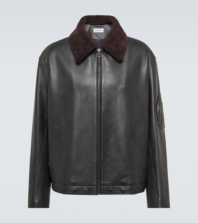 Loewe Leather Bomber Jacket In Black