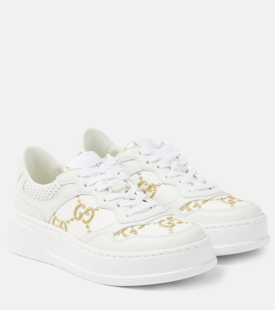 Gucci Gg Leather-trimmed Sneakers In White