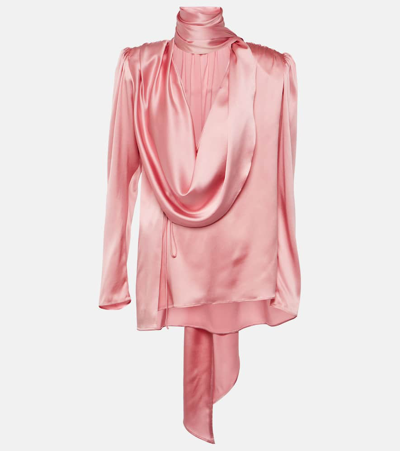 Magda Butrym Cowl-neck Silk Blend Top In Pink