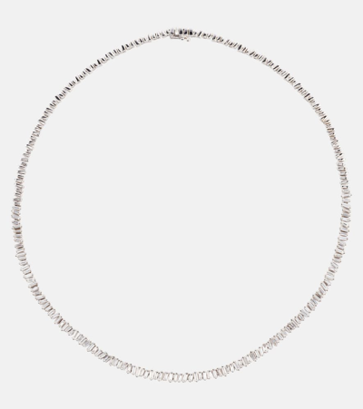 Suzanne Kalan 18k White Gold Diamond Baguette Scattered Tennis Necklace, 17 In Silver